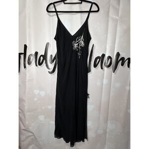 Cerie Y2K Sheer Overlay Slip Dress Lined Midi Embroidered Romance Coquette Fairy